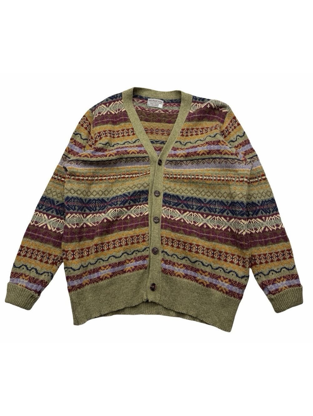 Vintage 90's Michael Ross Cardigan Sweater Geometric Knit Beige Size XXL
